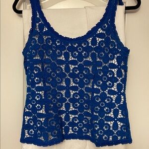INTERMIX Royal Blue Floral Lace Tank Top with separating zipper back closure, M